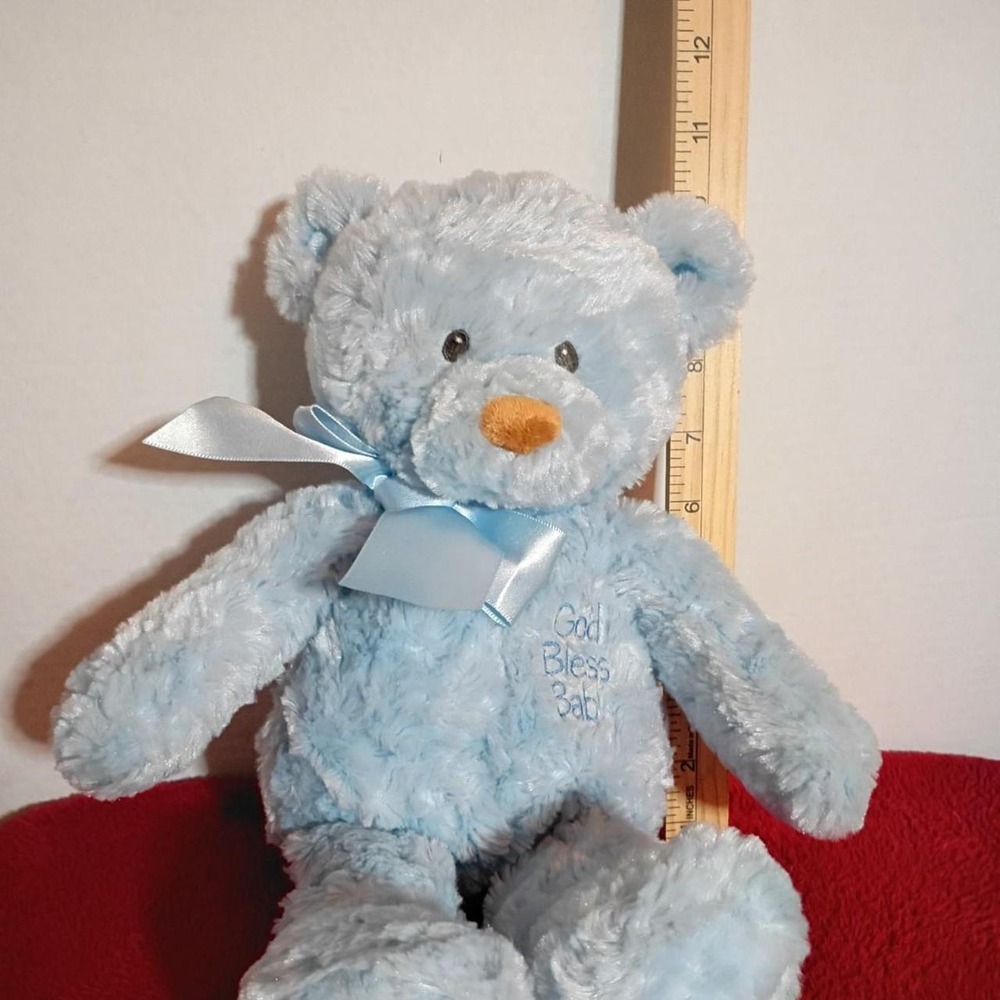 Gund Praise God Bless Baby Blue Teddy Bear Plush 58413 Religious Baptism Gift 9"